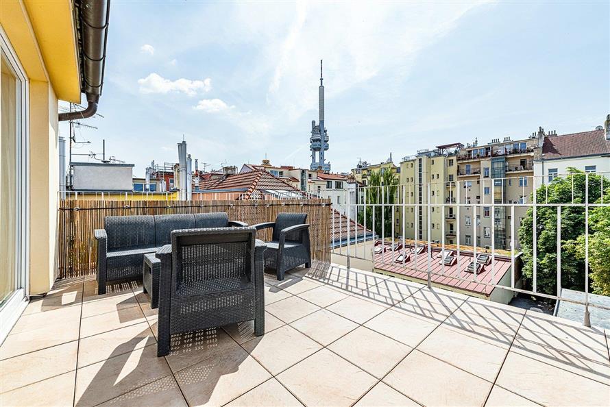 Furnished one bedroom apartment with terrace for rent : Praha 3 - Žižkov, Bořivojova